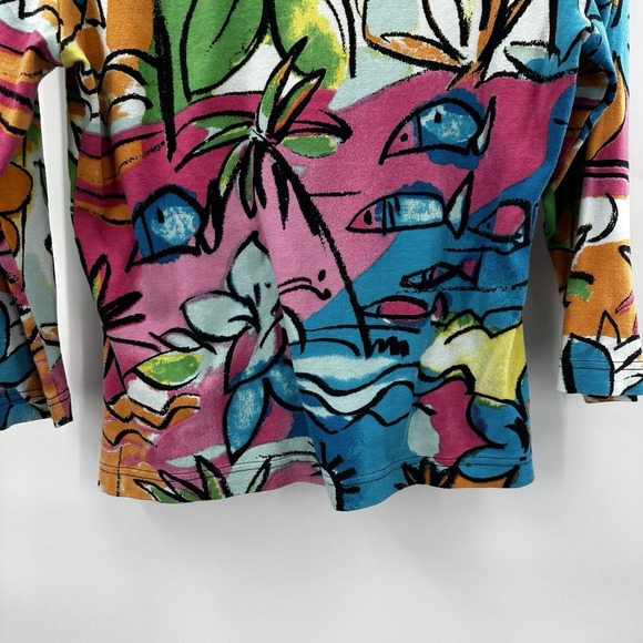 Parsley Sage Shirt Top Womens Small Multicolor Floral Art Tropical Watercolor - Picture 5 of 11